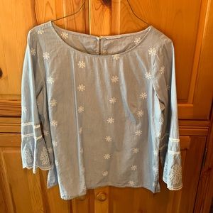 Cotton top. Light weight, embroidered, bell sleeves. Worn once. No brand tags.